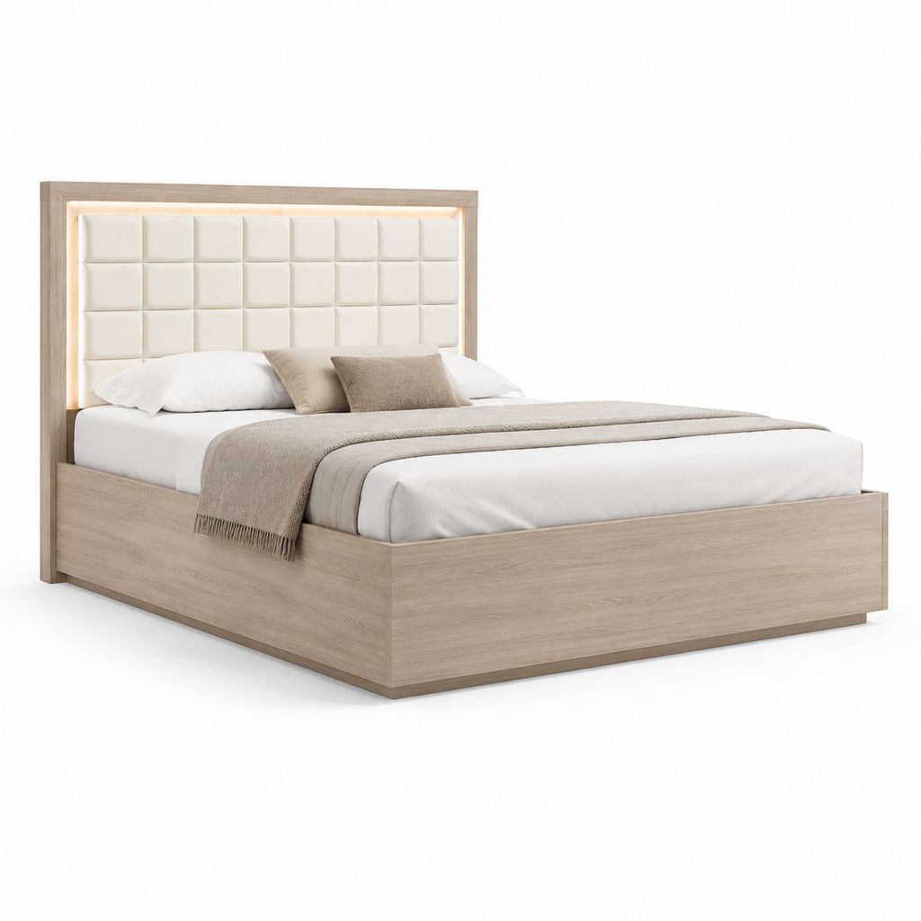 Letto matrimoniale 160 x 200 cm rovere chiaro e bianco con testiera imbottita
