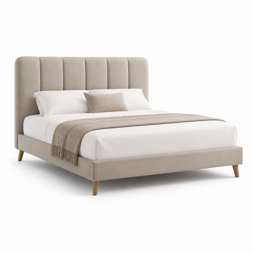 Letto matrimoniale imbottito beige in poliestere con testiera alta 172 x 215 x 110 cm