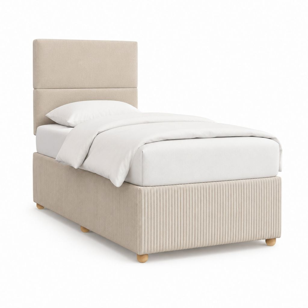 Letto singolo imbottito beige in velluto di poliestere rettangolare 90 x 200 cm