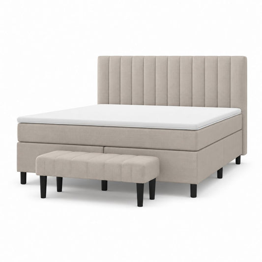 Letto matrimoniale imbottito con materasso e panca beige in poliestere 180 x 200 cm