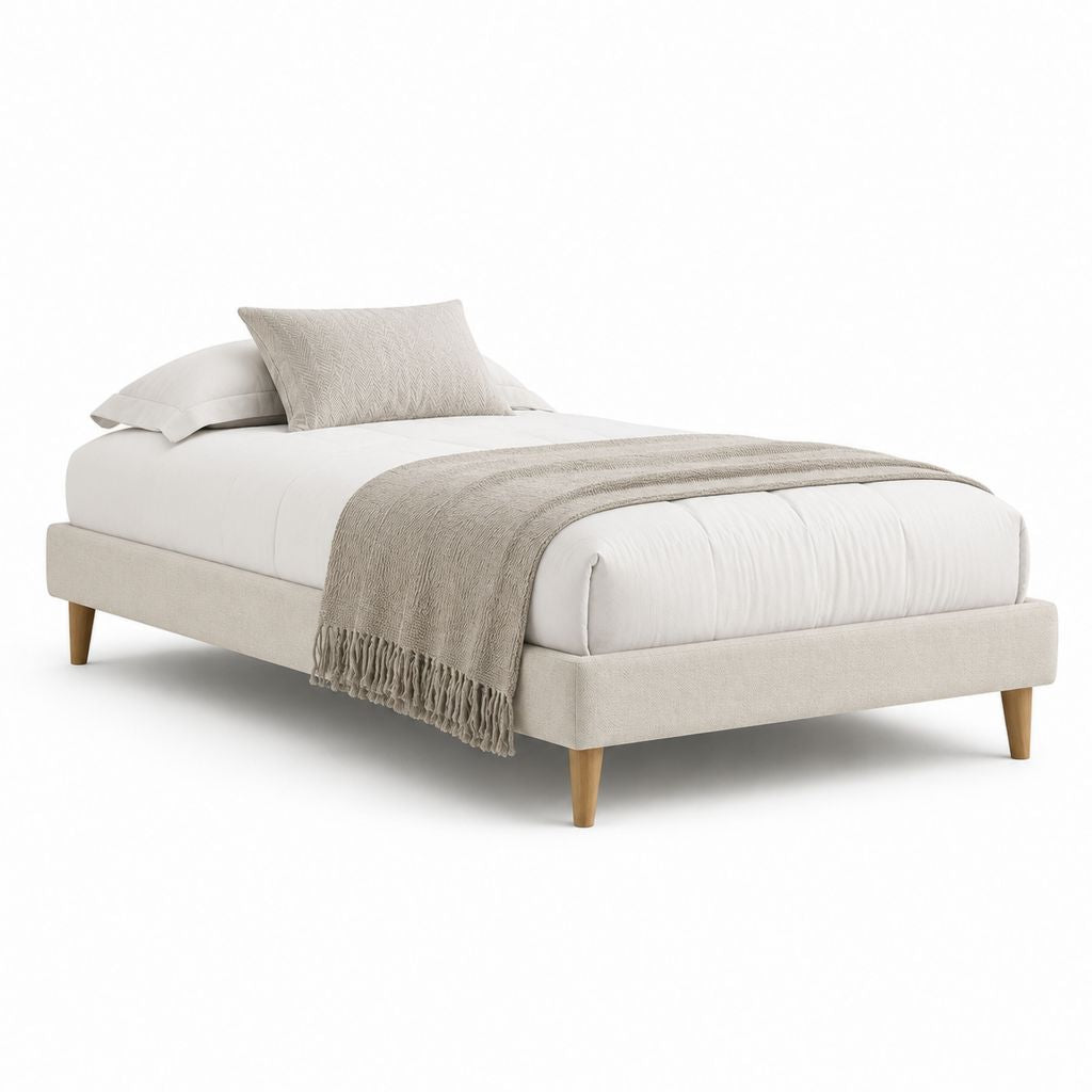 Letto matrimoniale imbottito beige in poliestere 160 x 200 cm con rete a doghe