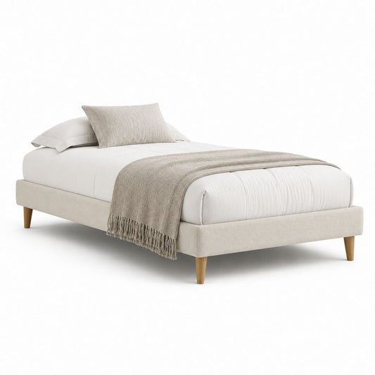 Letto matrimoniale imbottito beige in poliestere 160 x 200 cm con rete a doghe