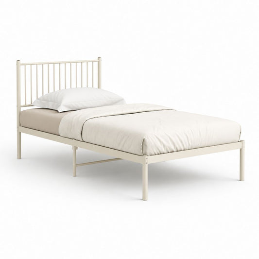 Letto singolo in acciaio verniciato avorio rettangolare 90 x 190 cm
