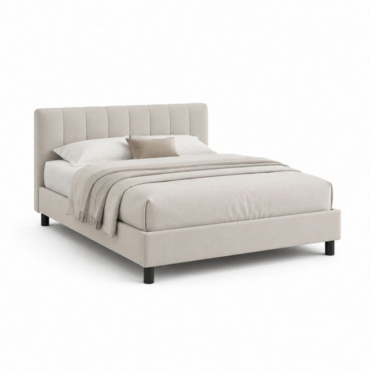 Letto matrimoniale imbottito beige in poliestere rettangolare 160 x 200 cm