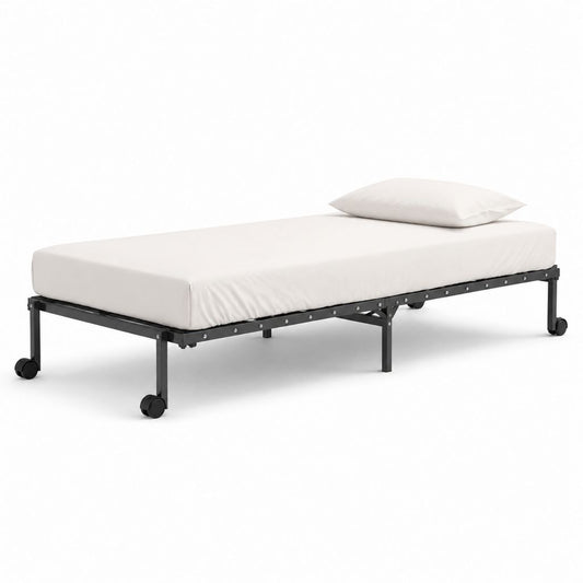 Letto pieghevole singolo con ruote nero in acciaio 90 x 190 cm