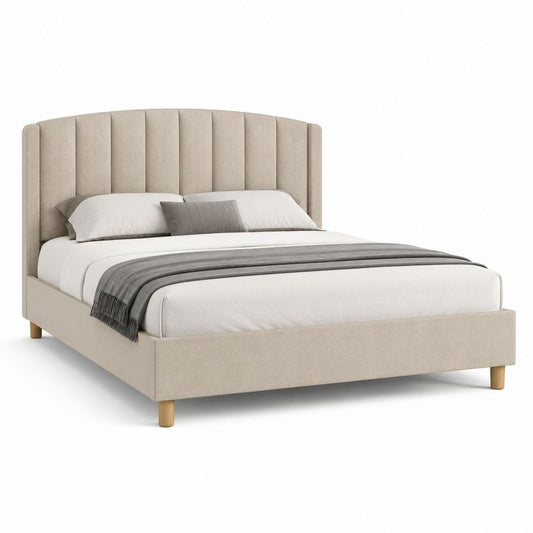 Letto matrimoniale imbottito beige in poliestere con testiera curva 160 x 200 cm