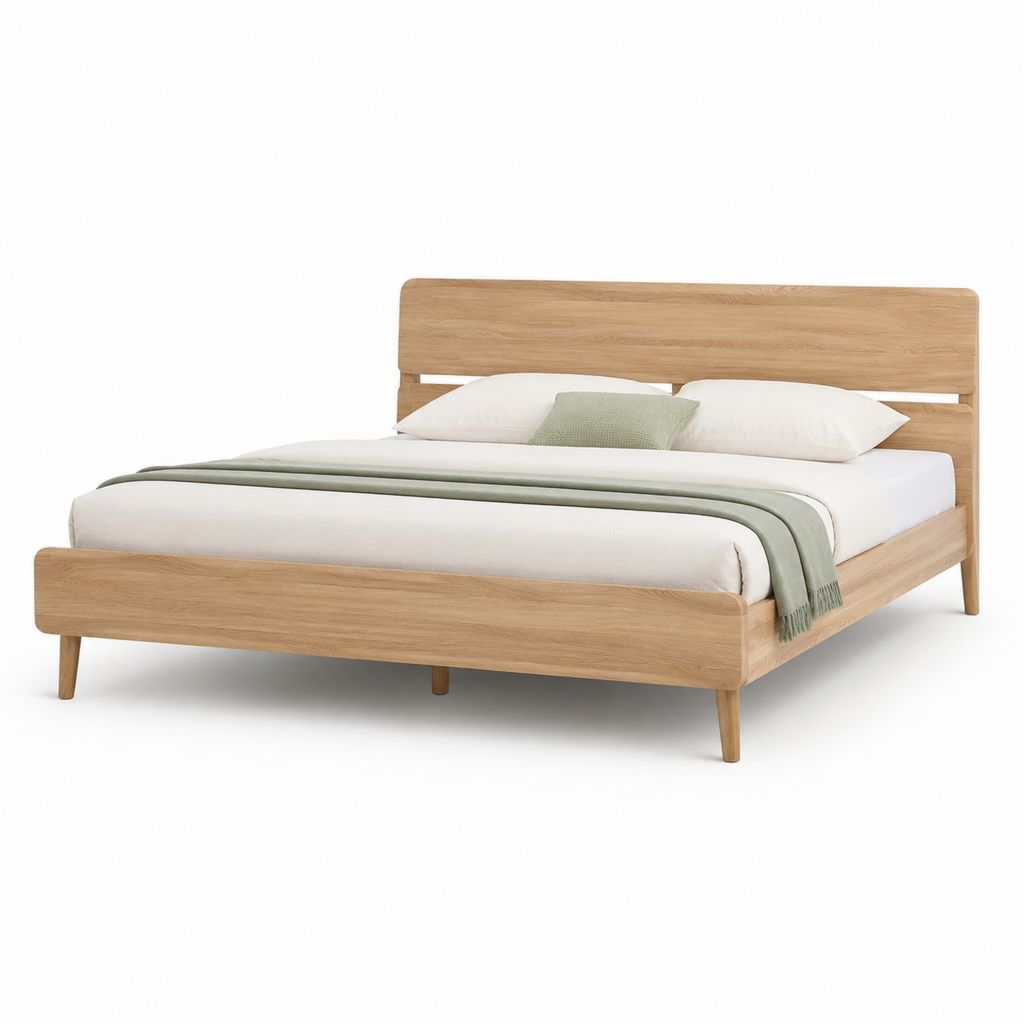 Letto matrimoniale in legno massello naturale 160 x 200 cm con testiera