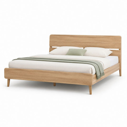 Letto matrimoniale in legno massello naturale 160 x 200 cm con testiera