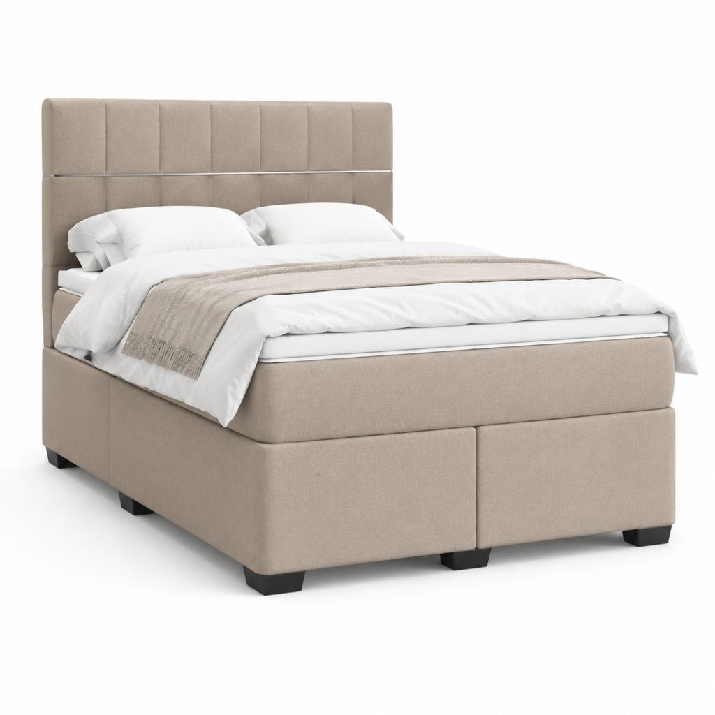 Letto matrimoniale imbottito beige in poliestere 160 x 200 cm con testiera alta