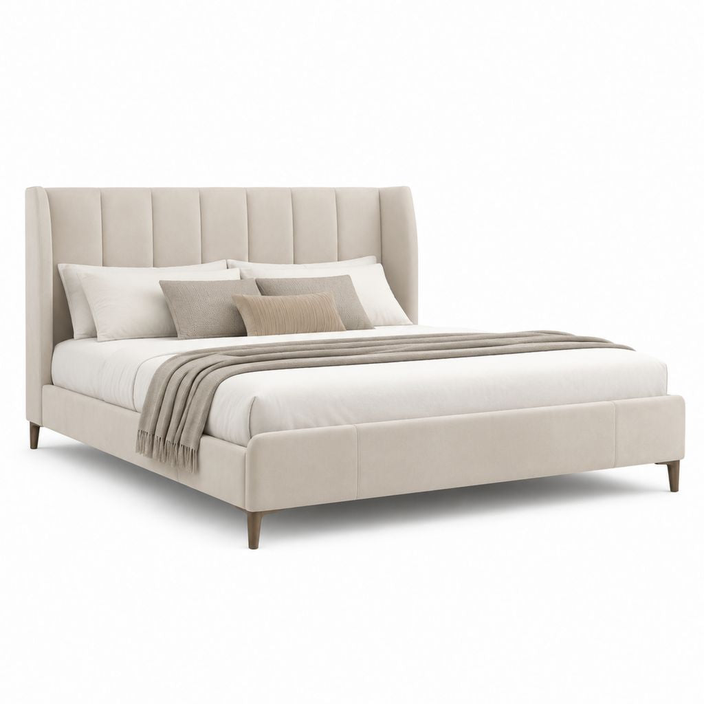 Letto matrimoniale imbottito beige in poliestere rettangolare 160 x 200 cm