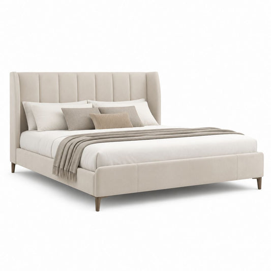 Letto matrimoniale imbottito beige in poliestere rettangolare 160 x 200 cm