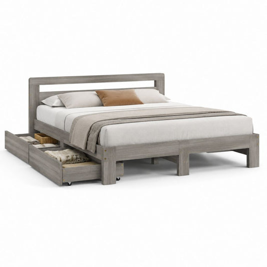 Letto matrimoniale grigio in MDF laminato con 2 cassetti 160 x 200 cm