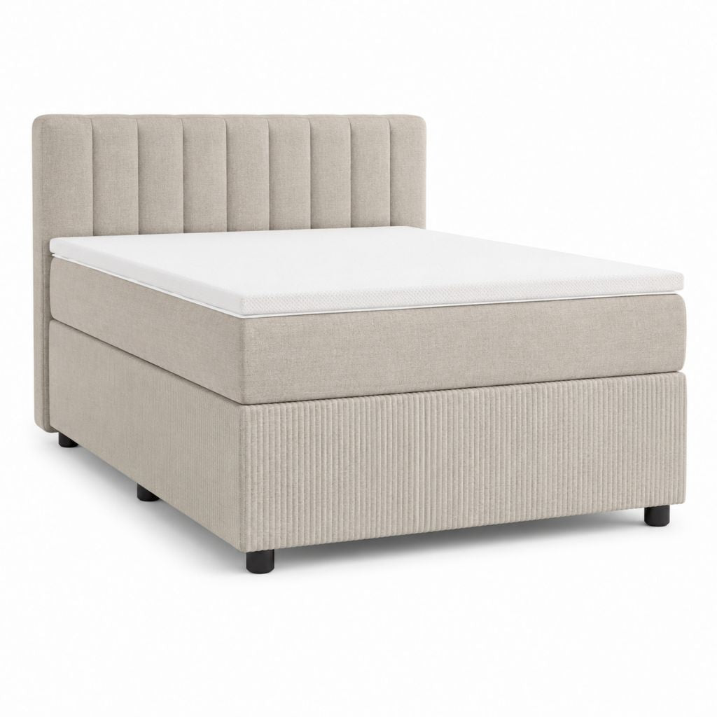 Letto matrimoniale imbottito beige con materasso in schiuma poliuretanica 160 x 200 cm