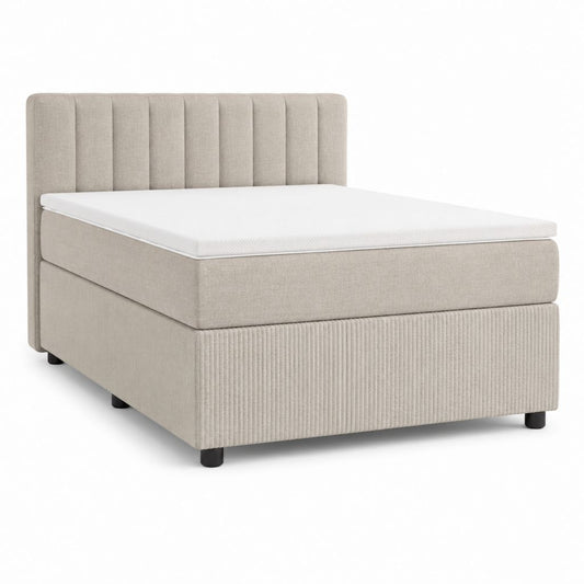 Letto matrimoniale imbottito beige con materasso in schiuma poliuretanica 160 x 200 cm