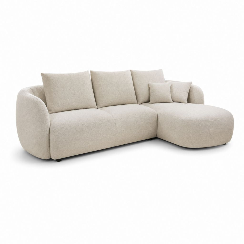 Divano angolare 3 posti beige in poliestere con chaise longue destra 260 x 160 x 85 cm