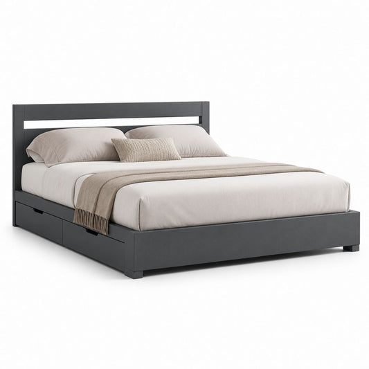 Letto matrimoniale contenitore grigio antracite in MDF rettangolare con 2 cassetti 160 x 200 cm