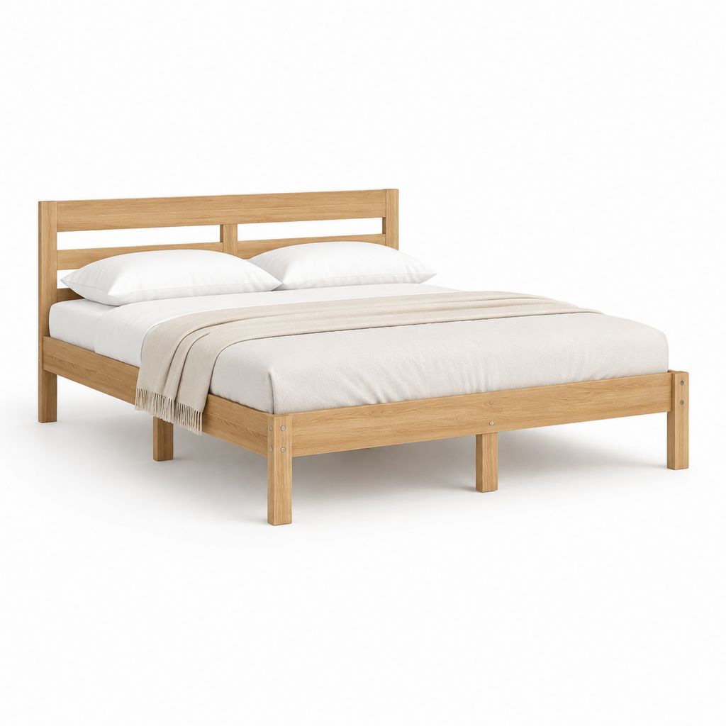 Letto matrimoniale rettangolare in rovere massello naturale 160 x 200 cm