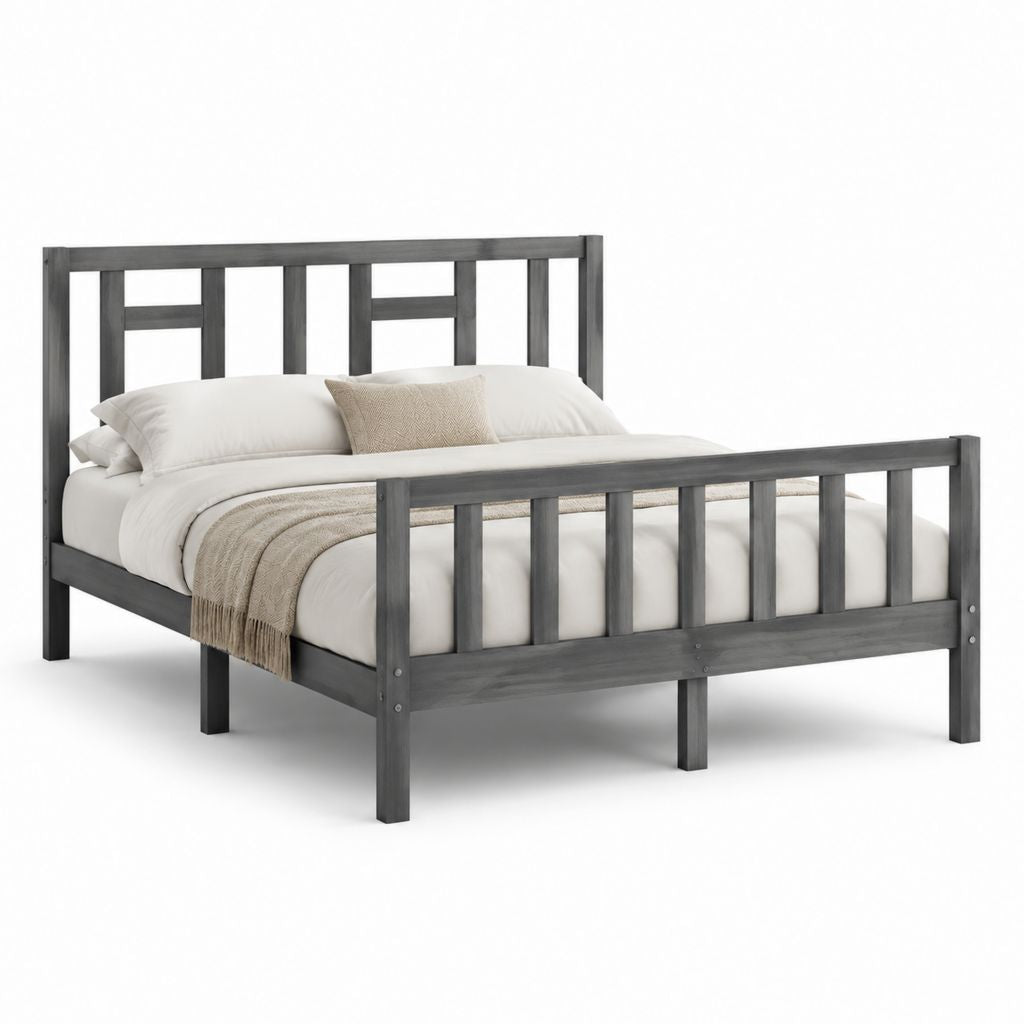 Letto matrimoniale con struttura a doghe grigio antracite in legno massello di pino 160 x 200 cm