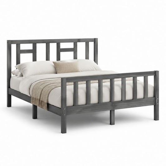 Letto matrimoniale con struttura a doghe grigio antracite in legno massello di pino 160 x 200 cm