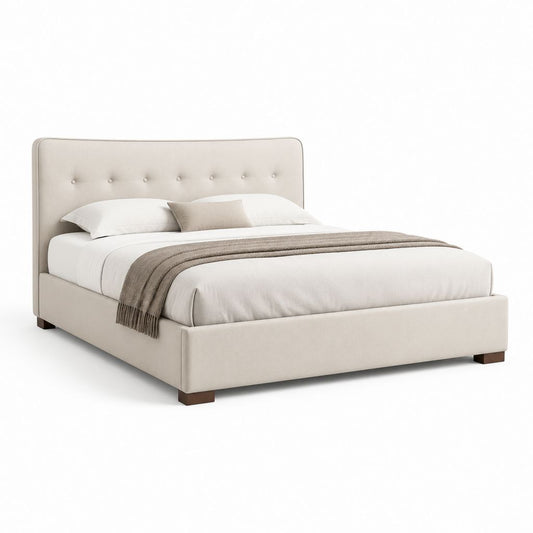 Letto matrimoniale imbottito beige in poliestere con testiera capitonné 160 x 200 cm