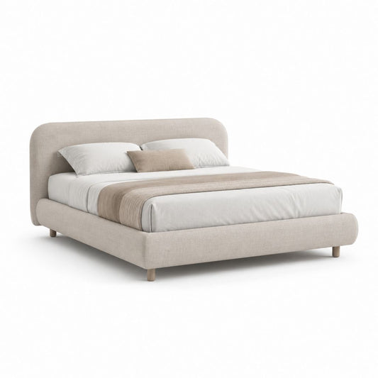 Letto matrimoniale imbottito beige in poliestere 160 x 200 cm con testiera arrotondata