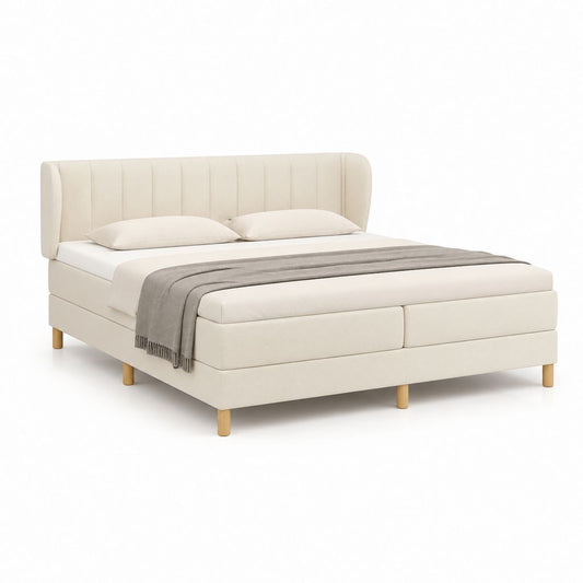 Letto matrimoniale imbottito beige in poliestere con testiera curva 160 x 200 cm