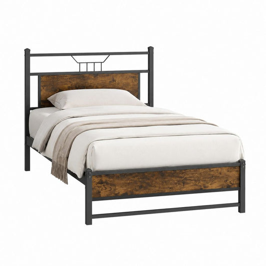 Struttura letto singolo 90 x 190 cm nera in acciaio e MDF effetto rovere