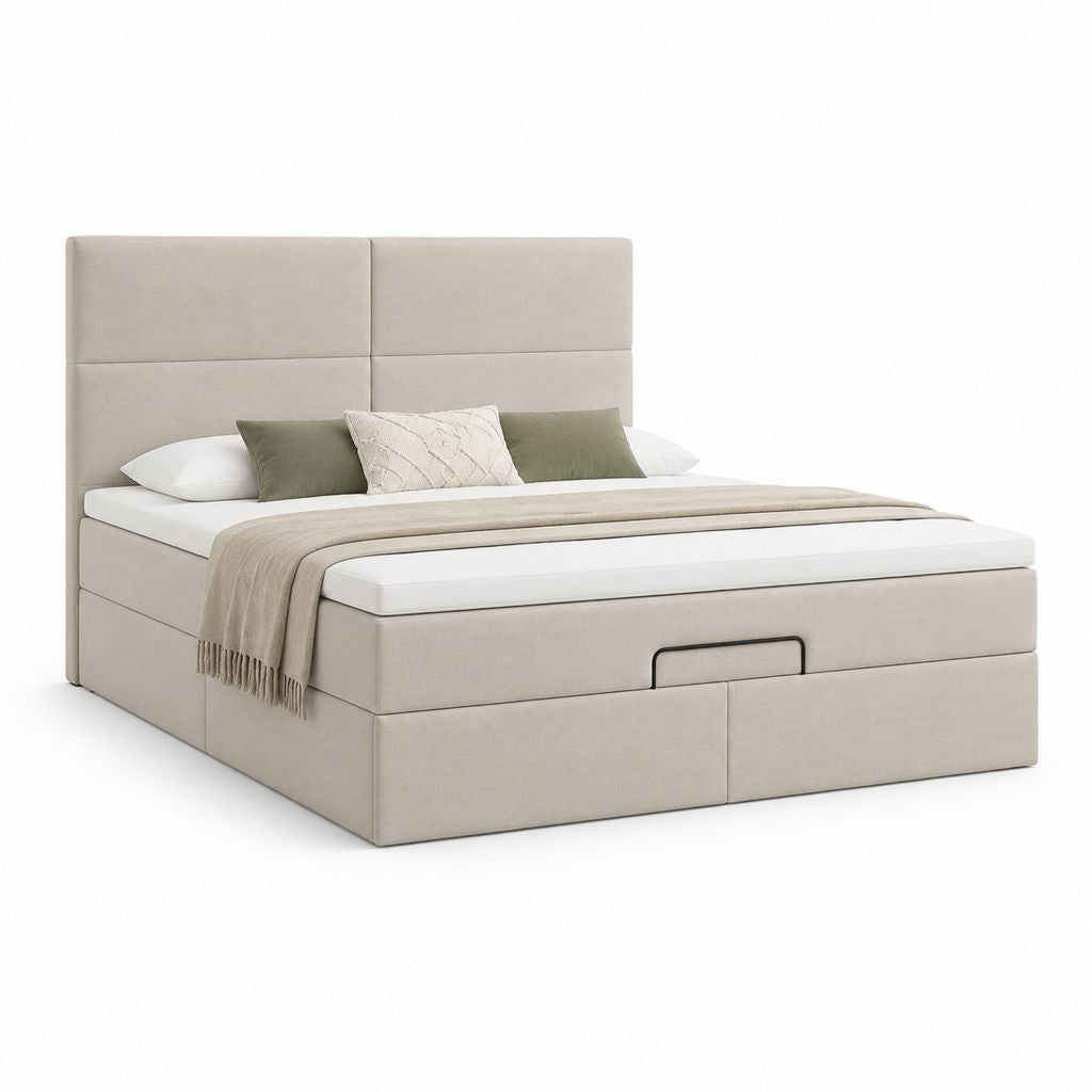 Letto contenitore matrimoniale beige in poliestere rettangolare 160 x 200 cm