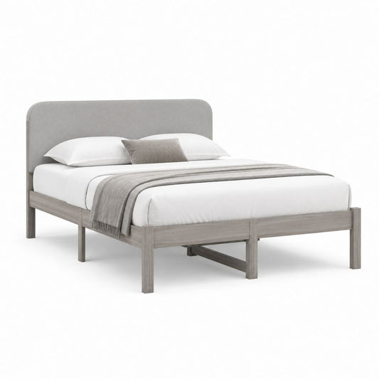 Letto matrimoniale 160 x 200 cm grigio in legno massello con testiera imbottita