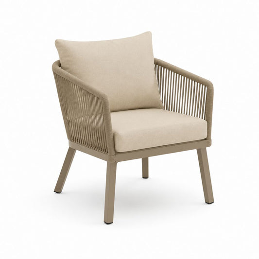Poltrona da giardino beige in alluminio e corda in poliestere 67 x 74 x 78 cm